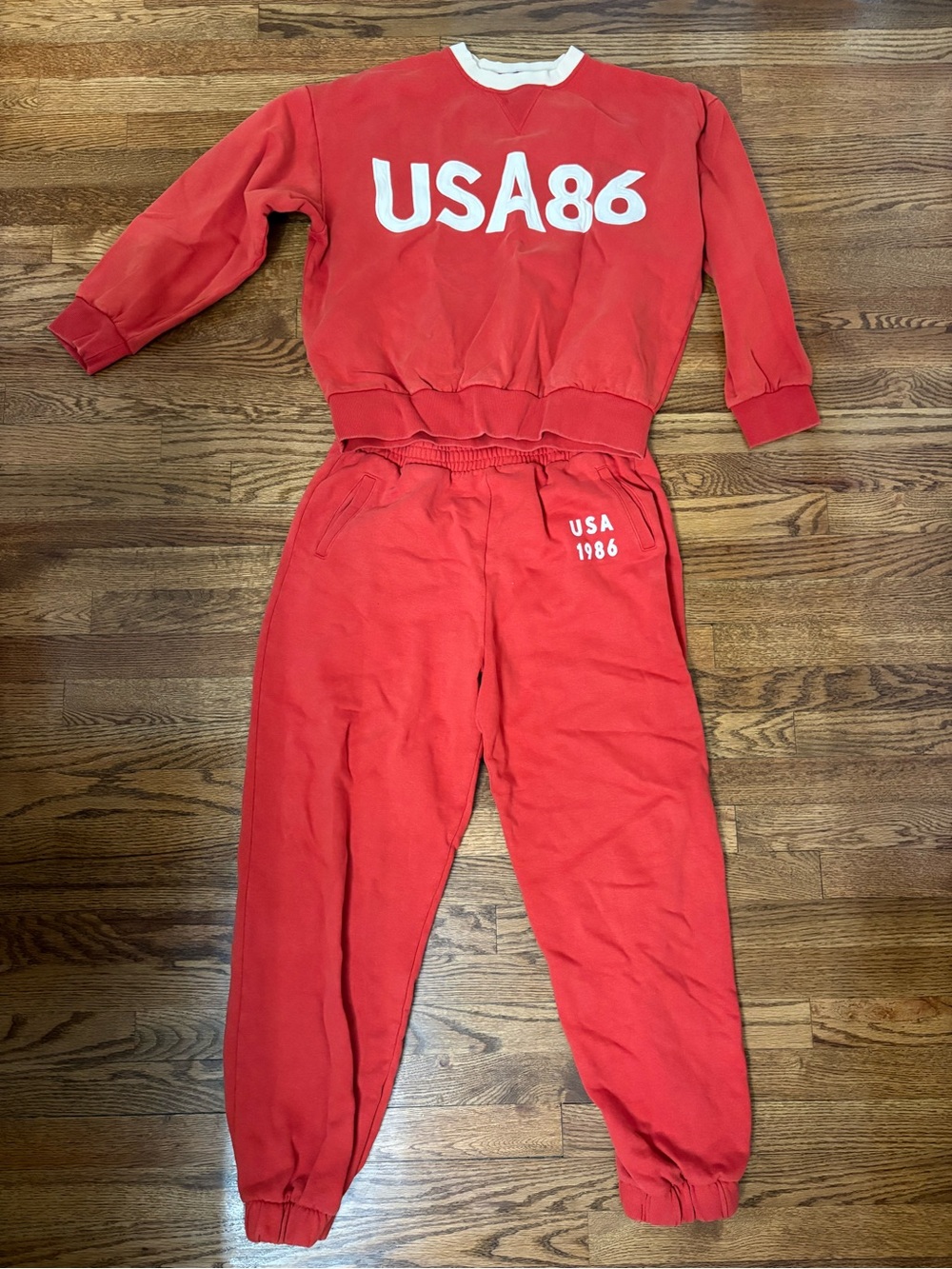 Zara Red Sweatpants Joggers with USA 86 Graphics